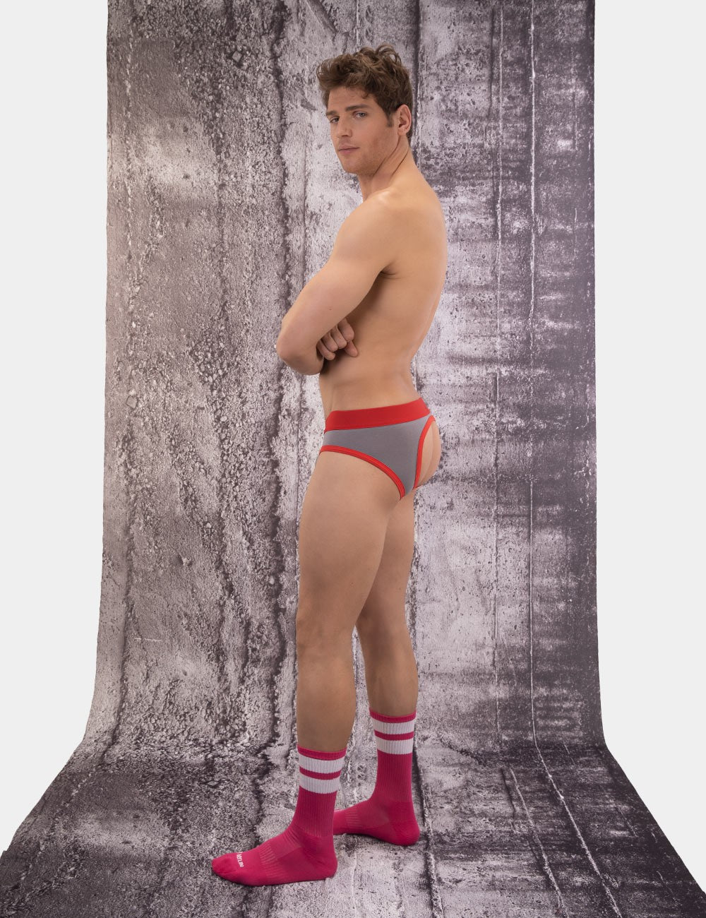 Barcode Berlin: Helios Backless Brief Grey/Red